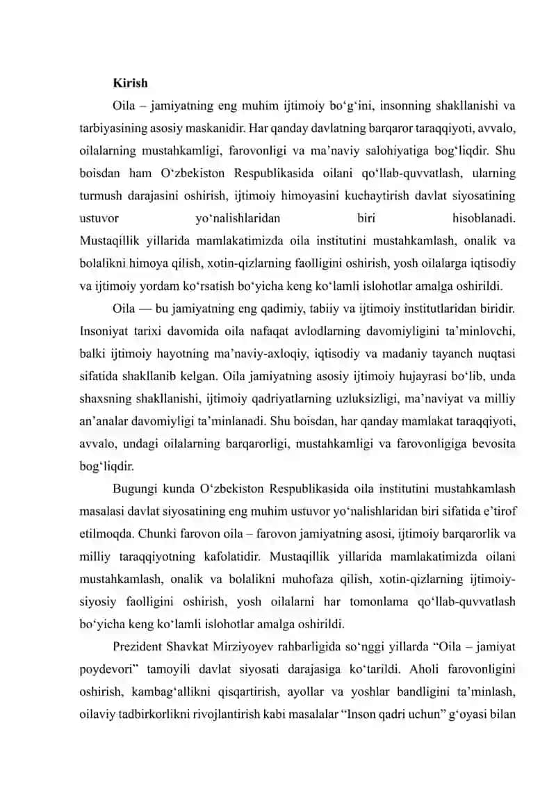 RESPUBLIKAMIZDA OILALAR FAROVONLIGINI TA’MINLASH MAQSADIDA OLIB BORILAYOTGAN ISLOHOTLAR 2
