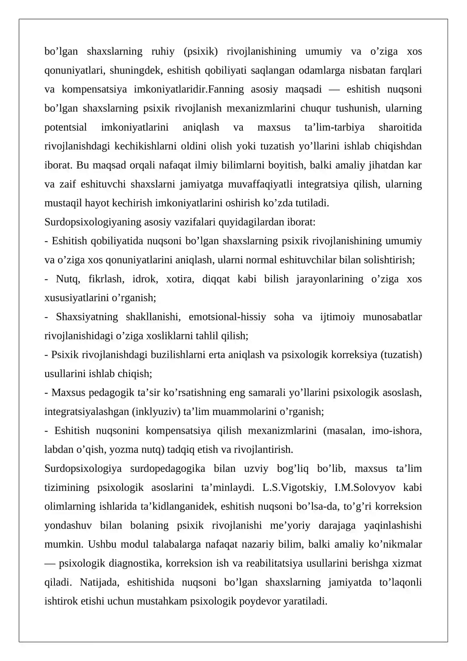 Surdopsixologiya modulining predmeti, maqsadi va vazifalari 2