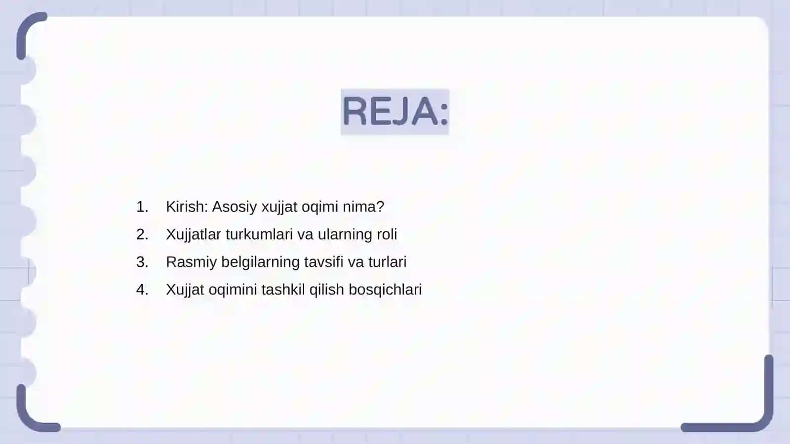 Asosiy xujjat oqimini tuzish rasmiy belgilari 2