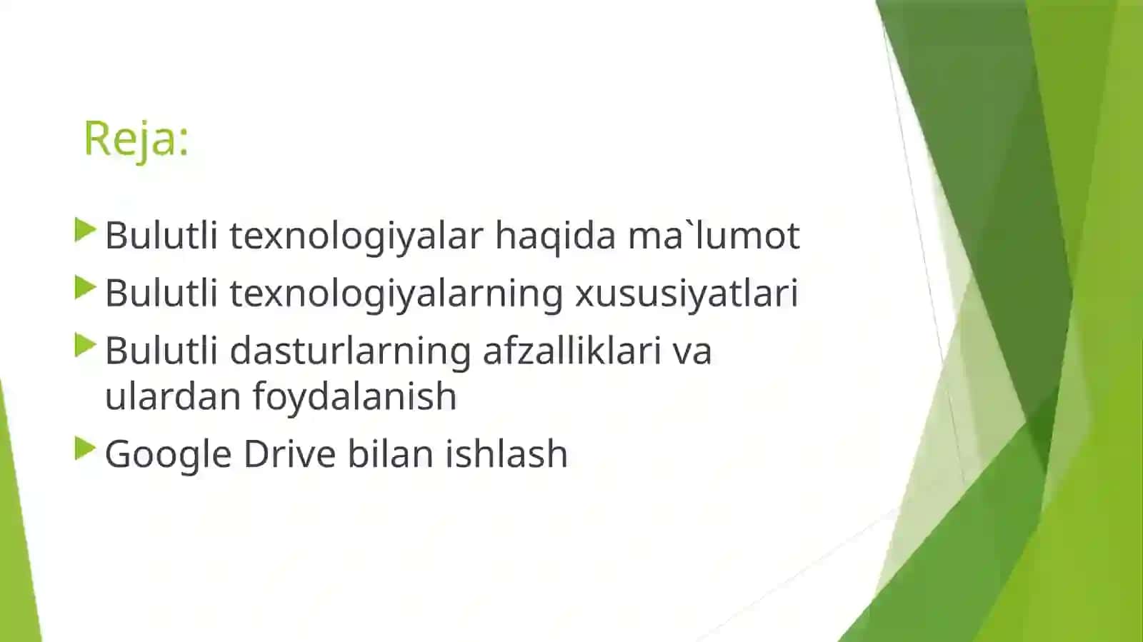 Bulutli texnologiyalar va ularning xizmat turidan foydalanish. Google Drive va Google Disk bilanishlash 2