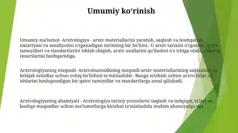 Arxivshunoslik ToʻGʻRisida Umumiy MaʼLumotlar 2