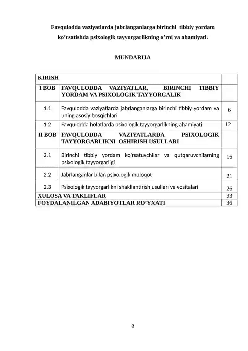 Favqulodda vaziyatlarda jabrlanganlarga birinchi tibbiy yordam ko’rsatishda psixologik tayyorgarlikning o’rni va ahamiyati 2