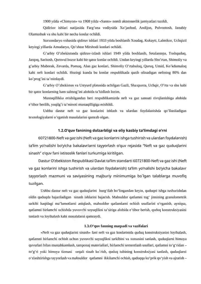 Neft va gaz quduqlarini sinash faniga kirish 2