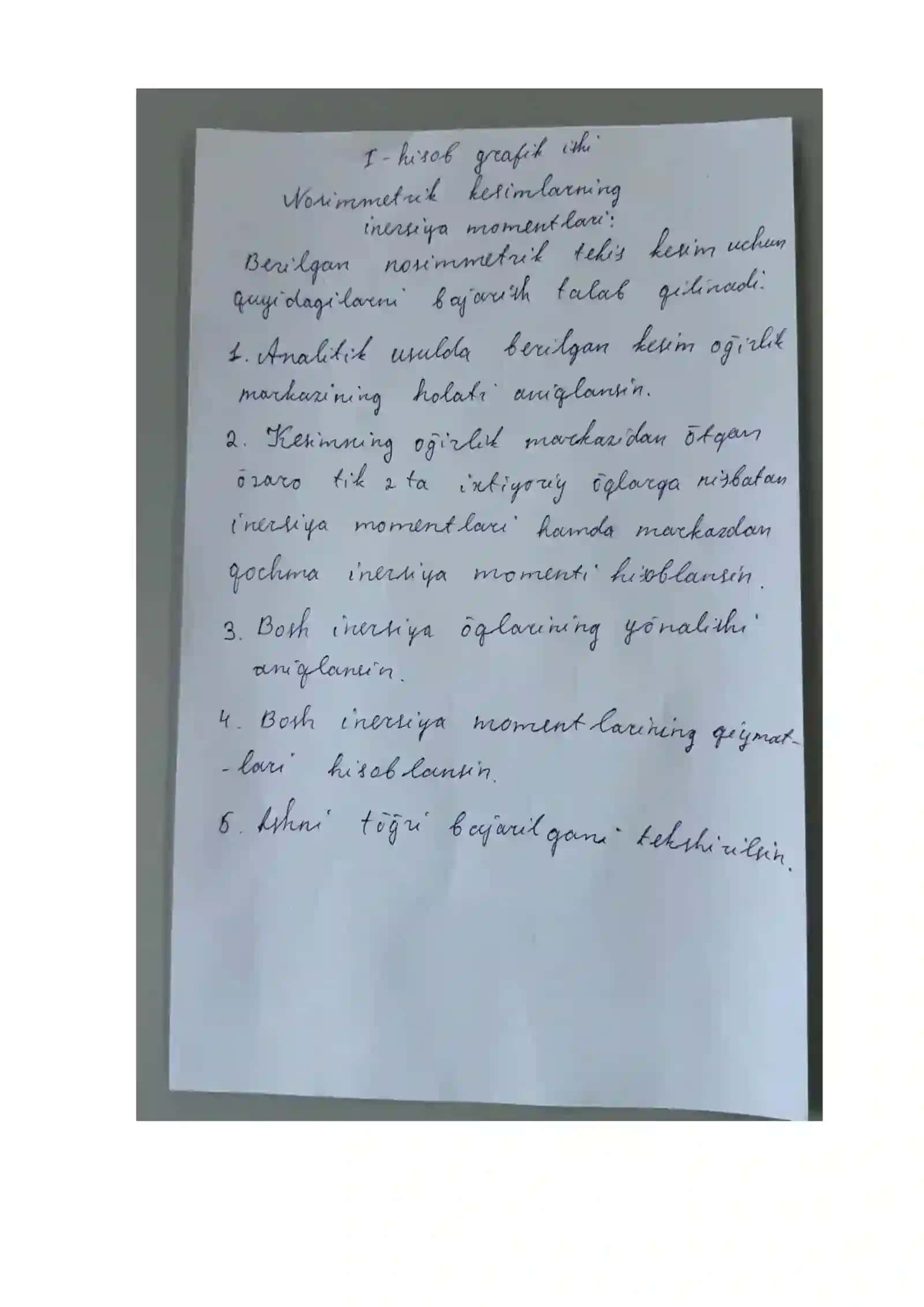 hisob girafik ishi. nosmetrik kesimlarni kesimini aniqlash. 2