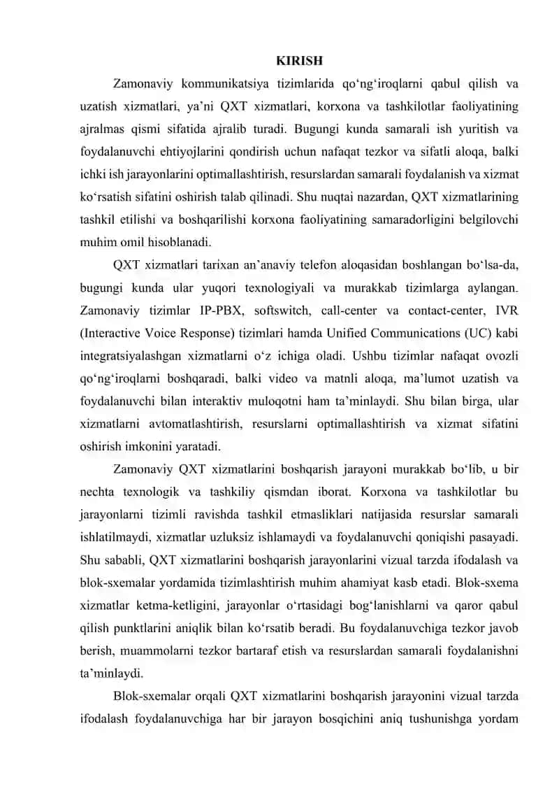 QXT xizmatlarini tashkil etish va boshqarish blok-sxemasini ishlab chiqish 2