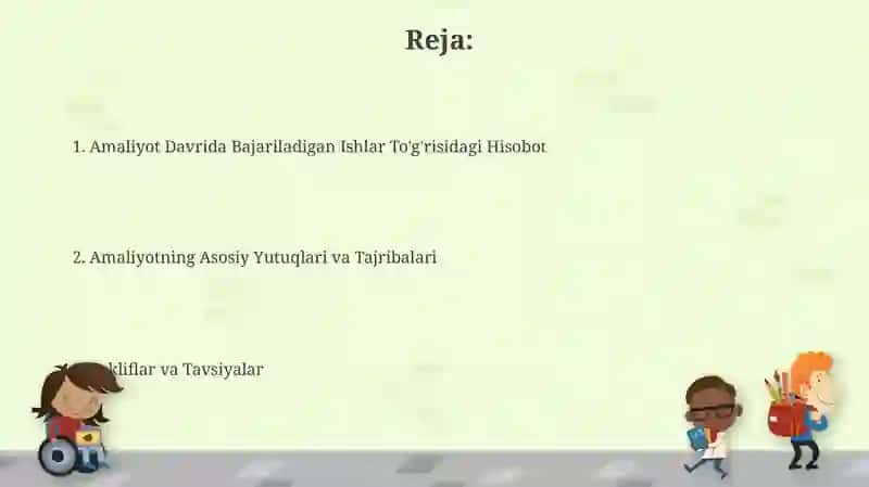 Amaliyot jarayonida bajarilgan ishlar yuzasidan hisobot taqdimoti tayyorlash 2