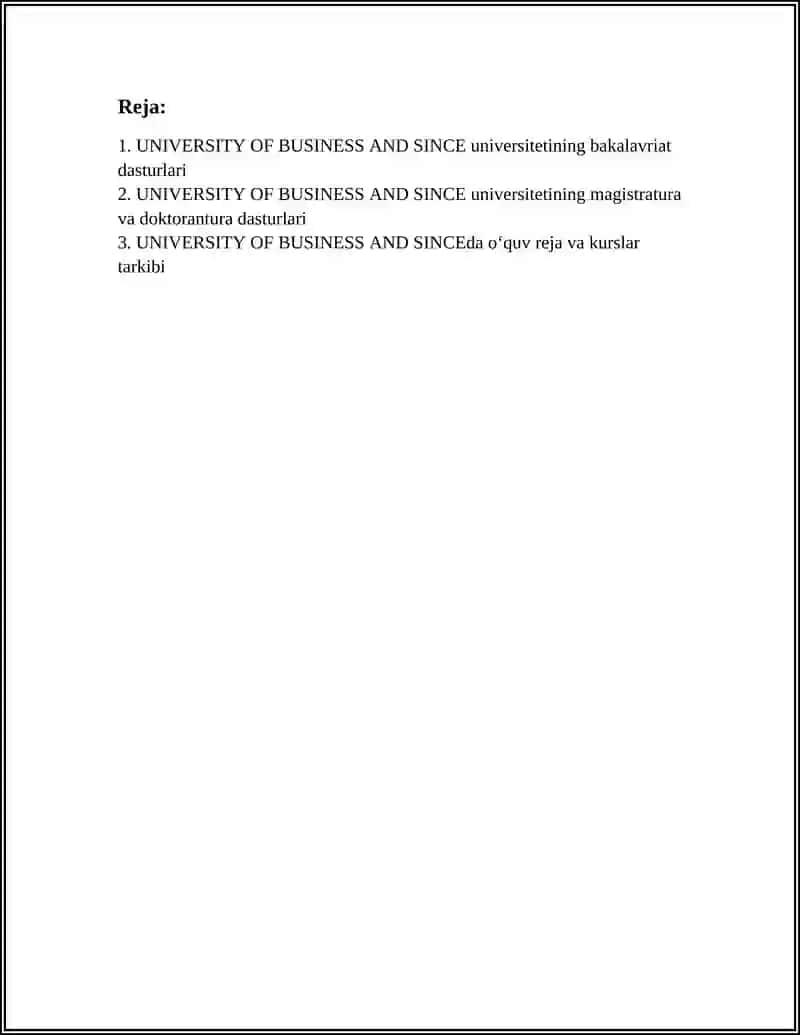 UNIVERSITY OF BUSINESS AND SINCE 2