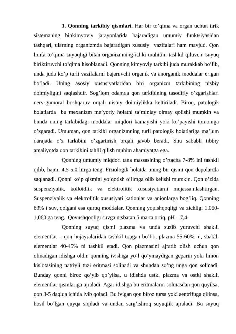 Qonning Biokimyoviy Xususiyatlari 2