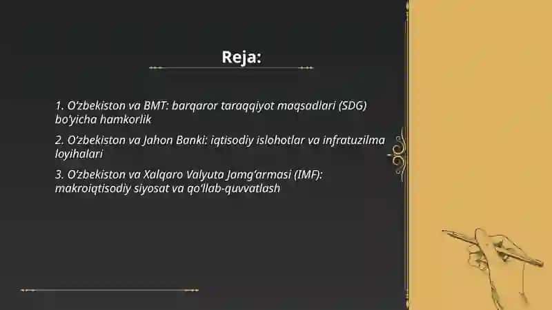 Oʻzbekistonning xalqaro tashkilotlar bilan hamkorlik aloqalari 2
