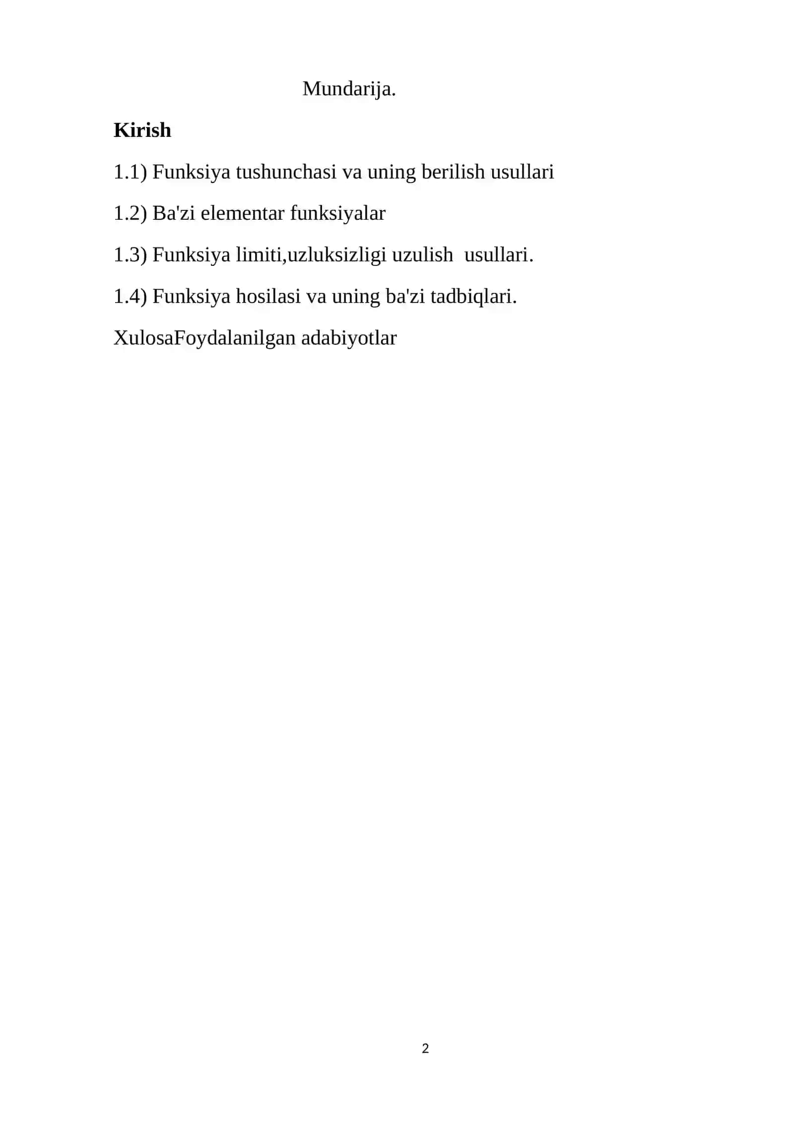 Funksiya tushunchasi. Asosiy elementar funksiya 2