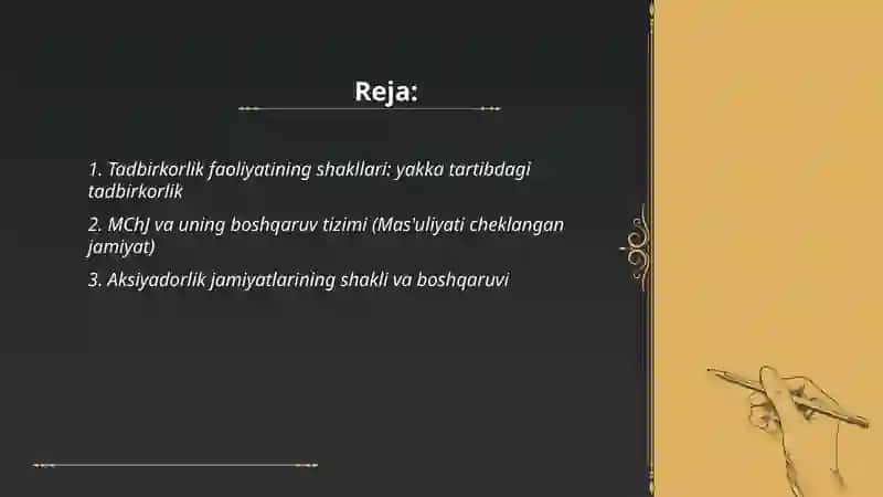 Tadbirkorlik faoliyatining shakllari va boshqarishning bozor tizimi 2