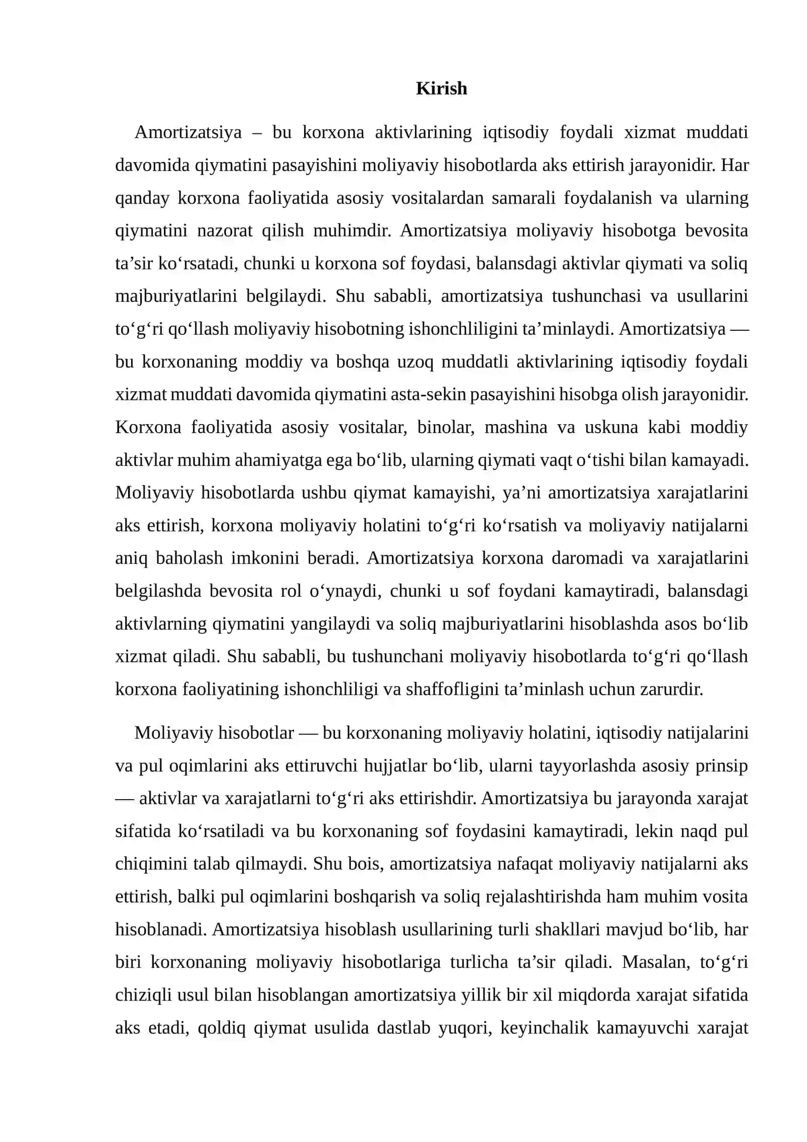 Amortizatsiyaning moliyaviy hisobotga ta’siri 2