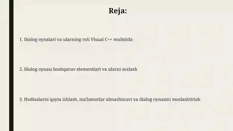 Dialog oynalari va ularning roli Visual C++ muhitida 2