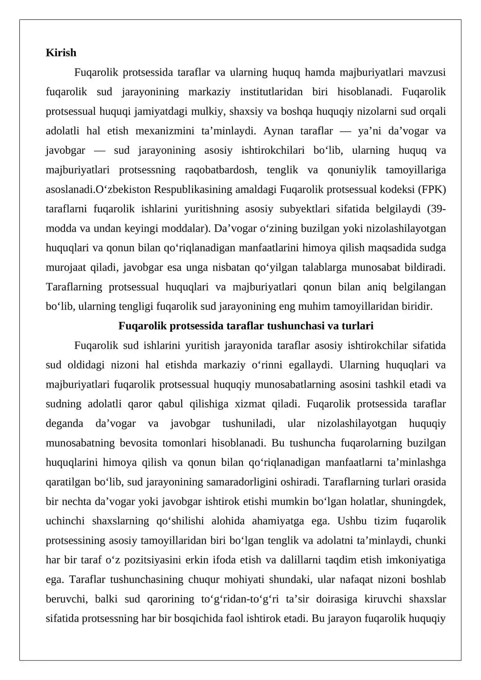 Fuqarolik protsessida taraflar va ularning huquq va majburiyatlari 2