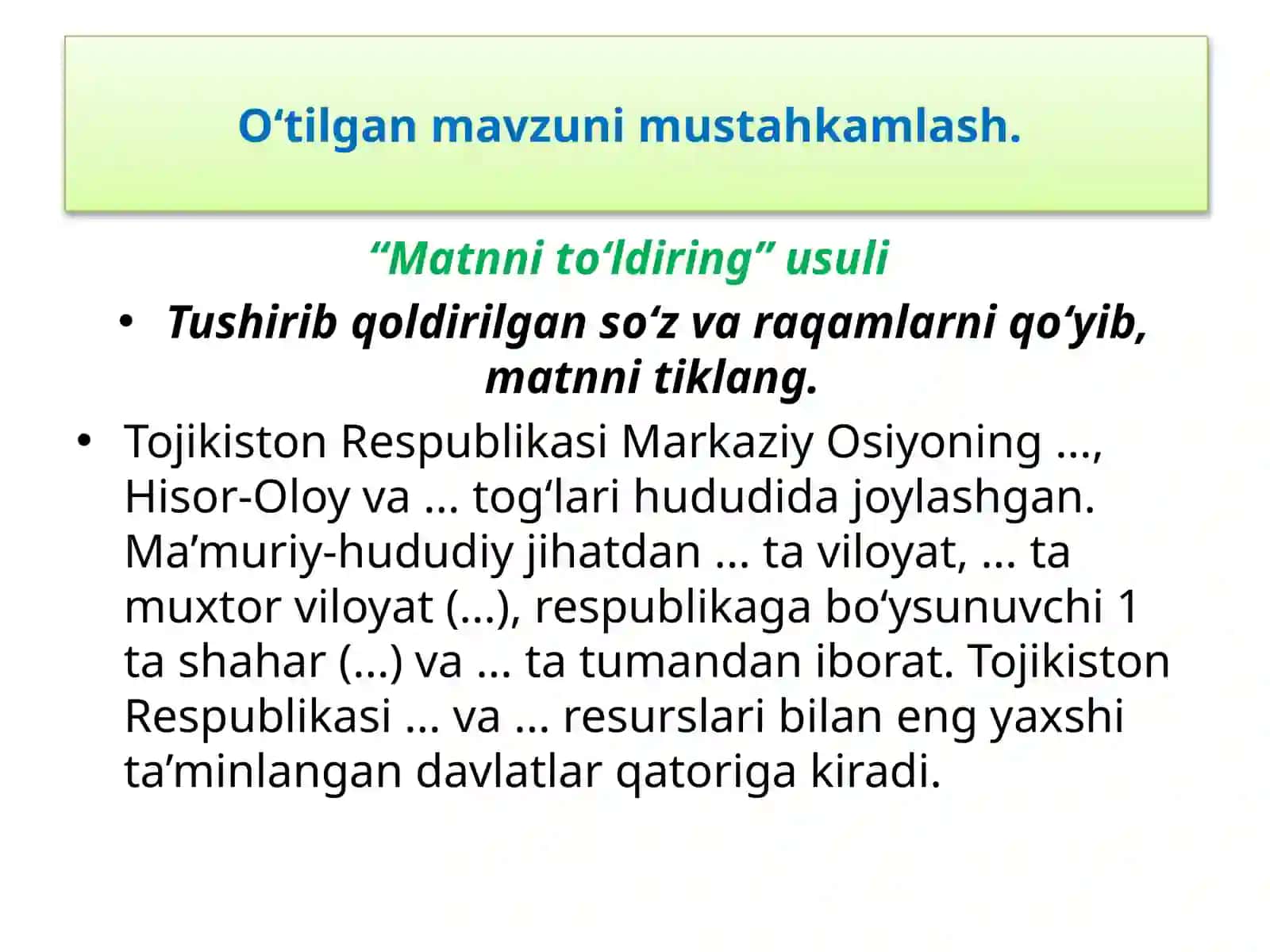 38-§.Amaliymashg‘ulotMarkaziyOsiyomamlakatlariningqiyosiygeografiktavsifi 2