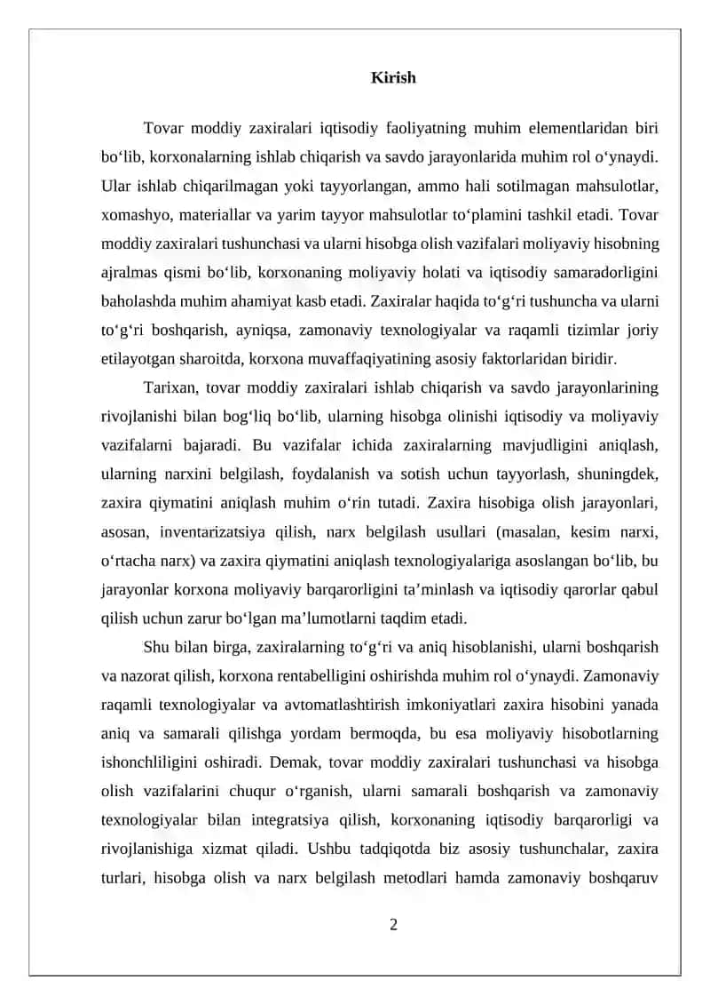 Tovar-moddiy zaxiralar tushunchasi va hisobga olish vazifalari 2