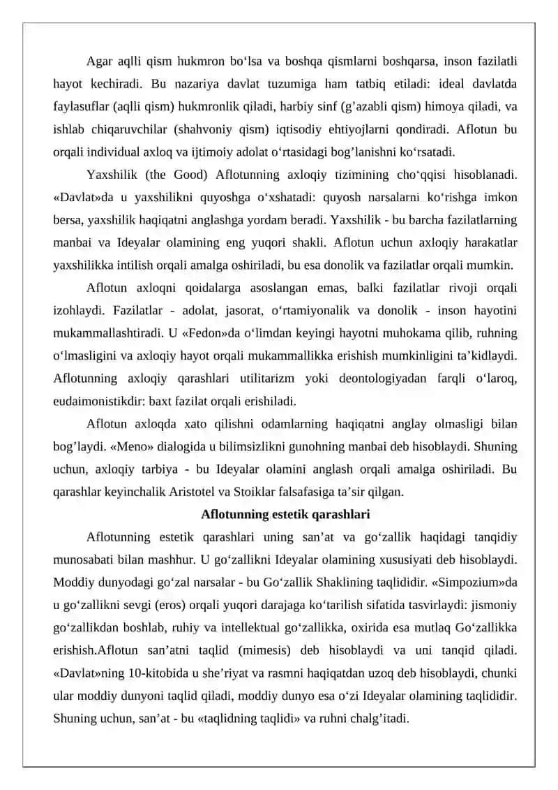 Aflotunning axloqiy va estetik qarashlari 2