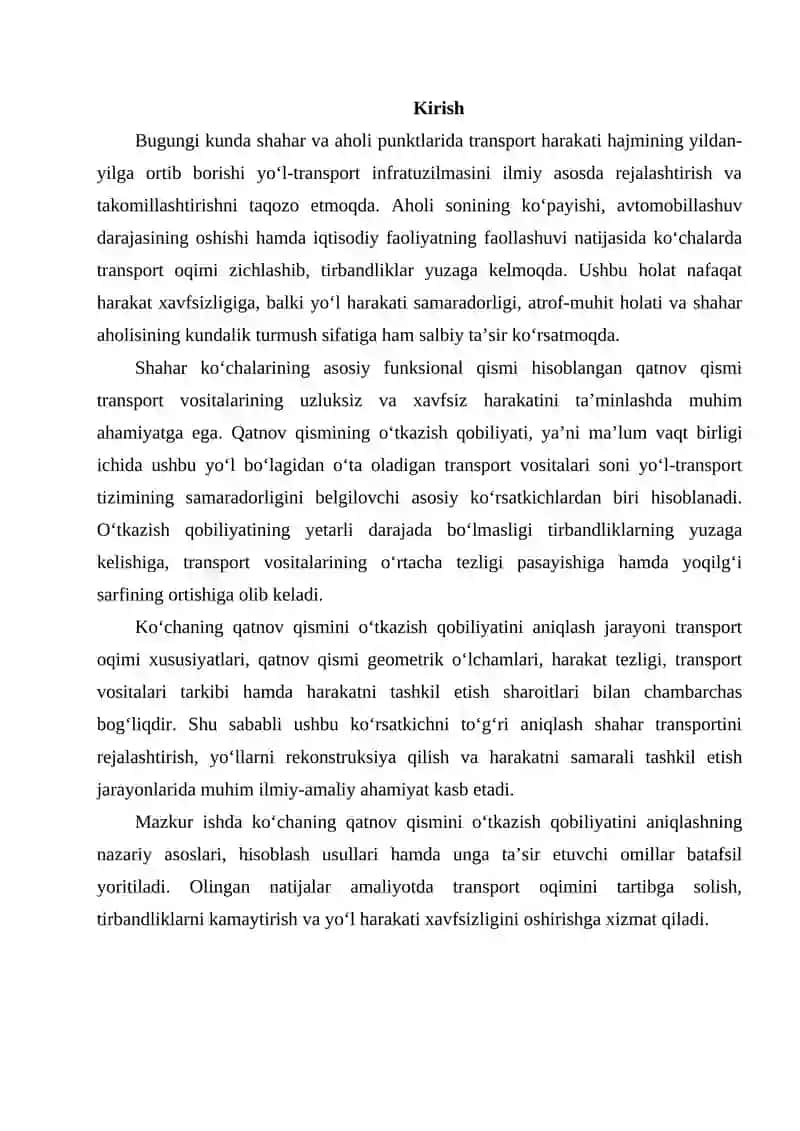 Ko'chaning qatnov qismini o'tkazish qobiliyatini aniqlash 2