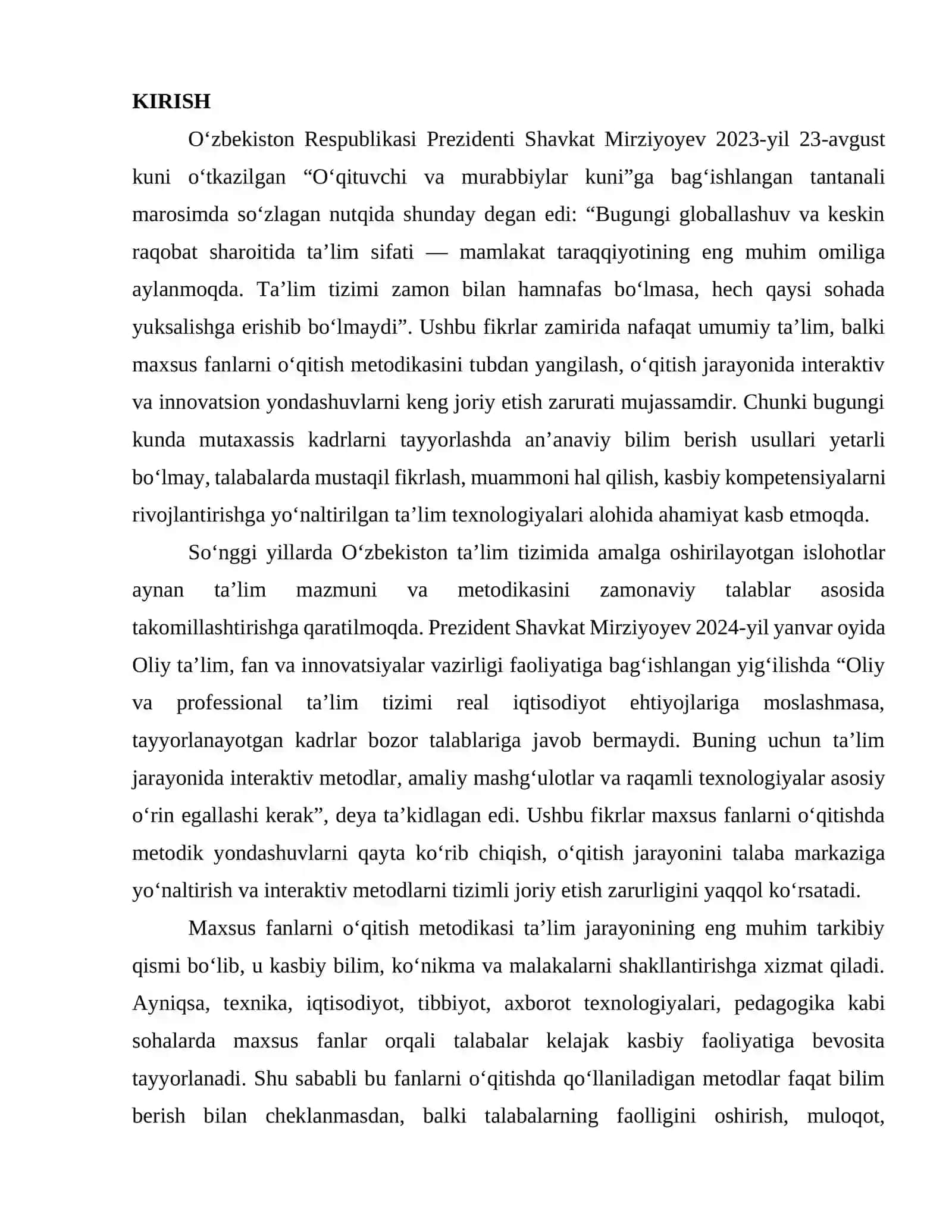 MAXSUS FANLARNI OʻQITISHDA TAʼLIM BERISHNING INTERAKTIV METODLARINI QO'LLASH TEXNOLOGIYALARI 2
