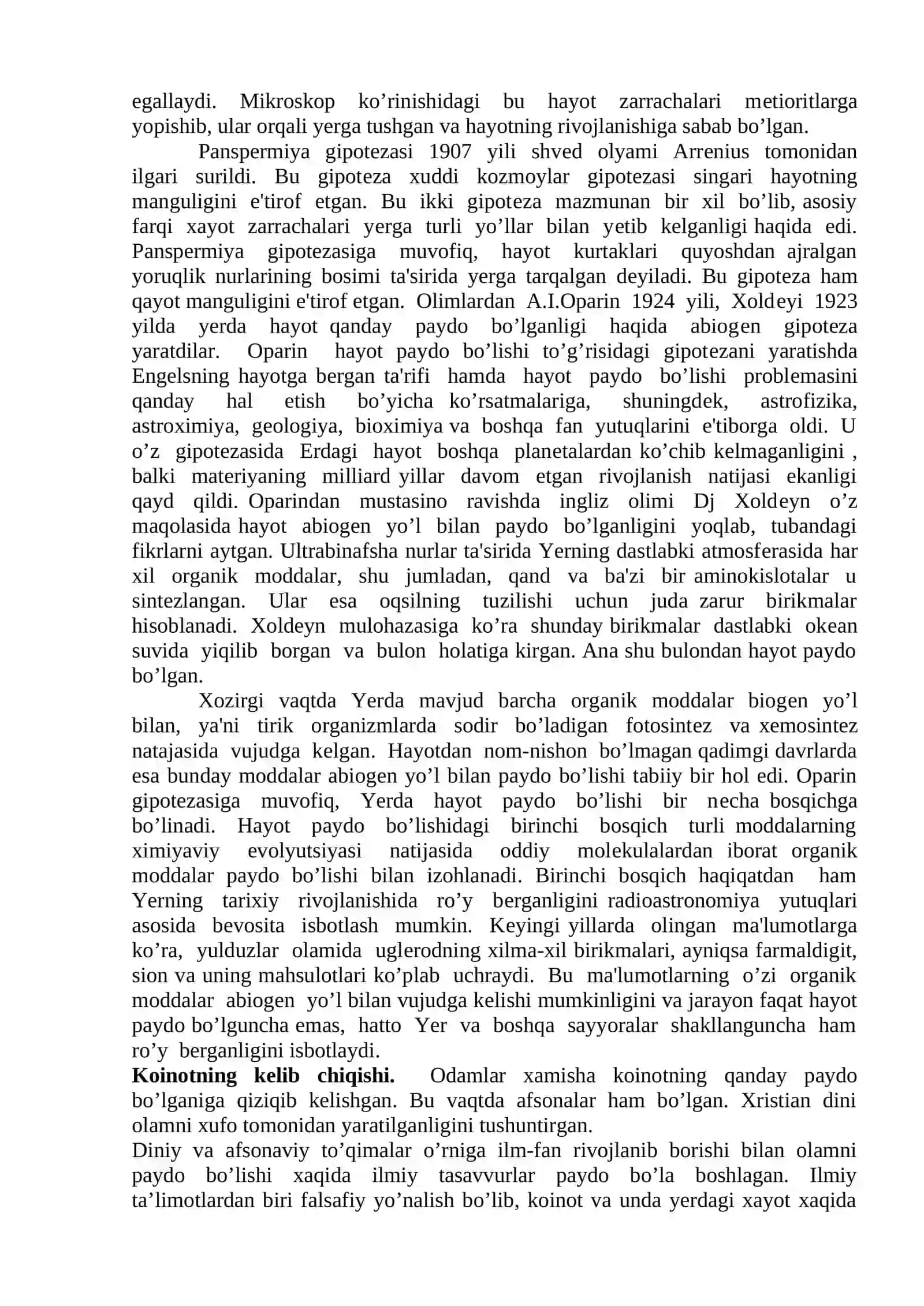 Yerda hayotning paydo bo’lishi va rivojlanishi 2