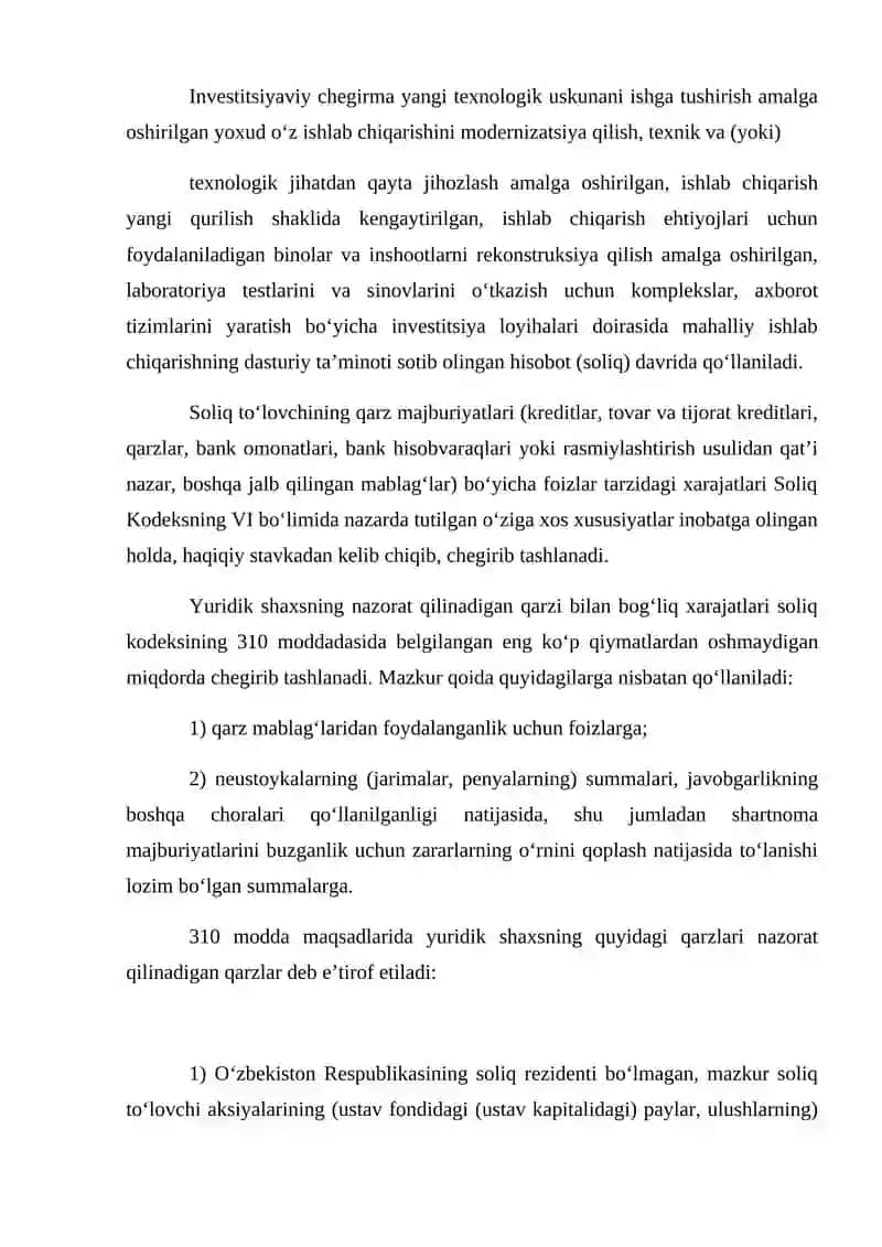 Investitsiyaviy chegirma foizlar va ayrim chiqimlar 2