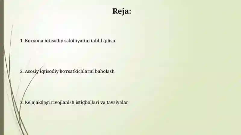 Korxonaning iqtisodiy salohiyati tahlili 2
