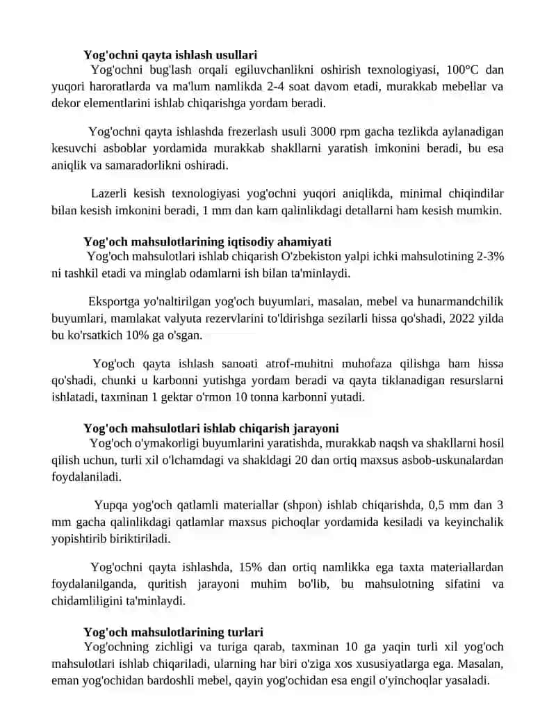 Pardozbop yogʻoch ashyolar va buyimlar 2
