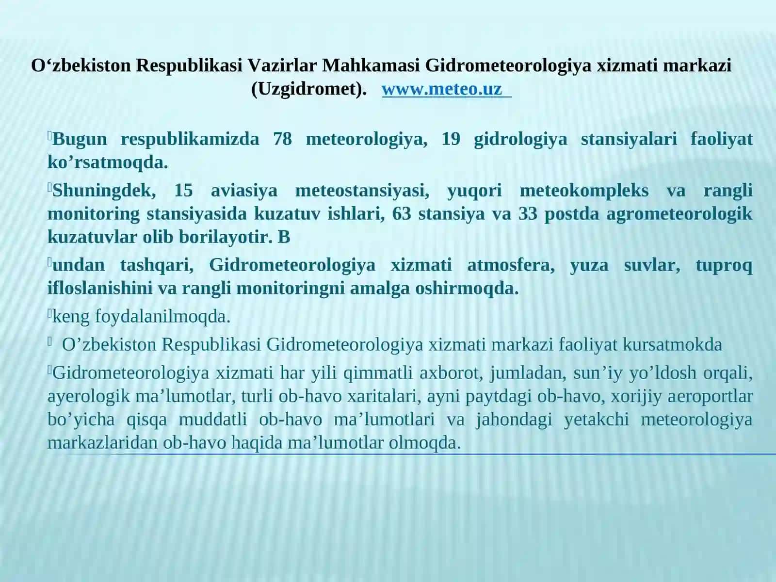 Meteorologik stansiyalar va postlarni tashkil qilish bilan tanishish 2