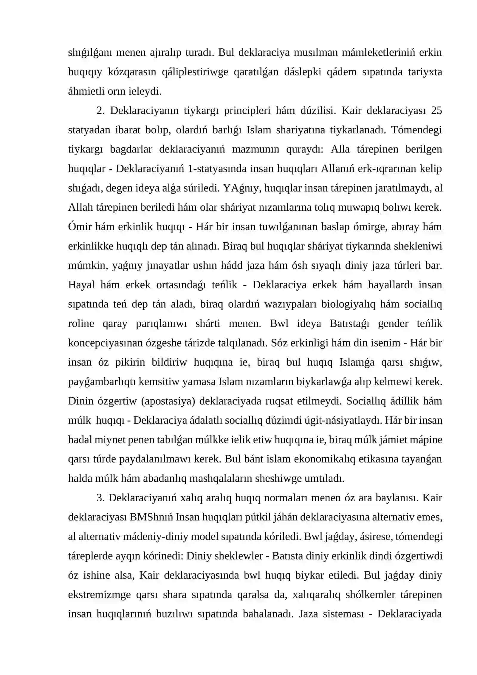 KAIR DEKLARACIYASI TARIYXI HÁM MAZMUNI BOYINSHA ANALITIKALIQ MAQALA TAYARLAW 2