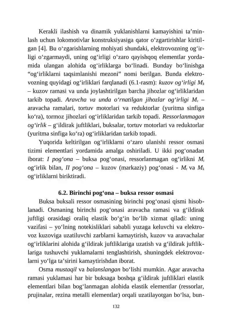 Lokomotivda og‘irliklarning taqsimlanishi 2