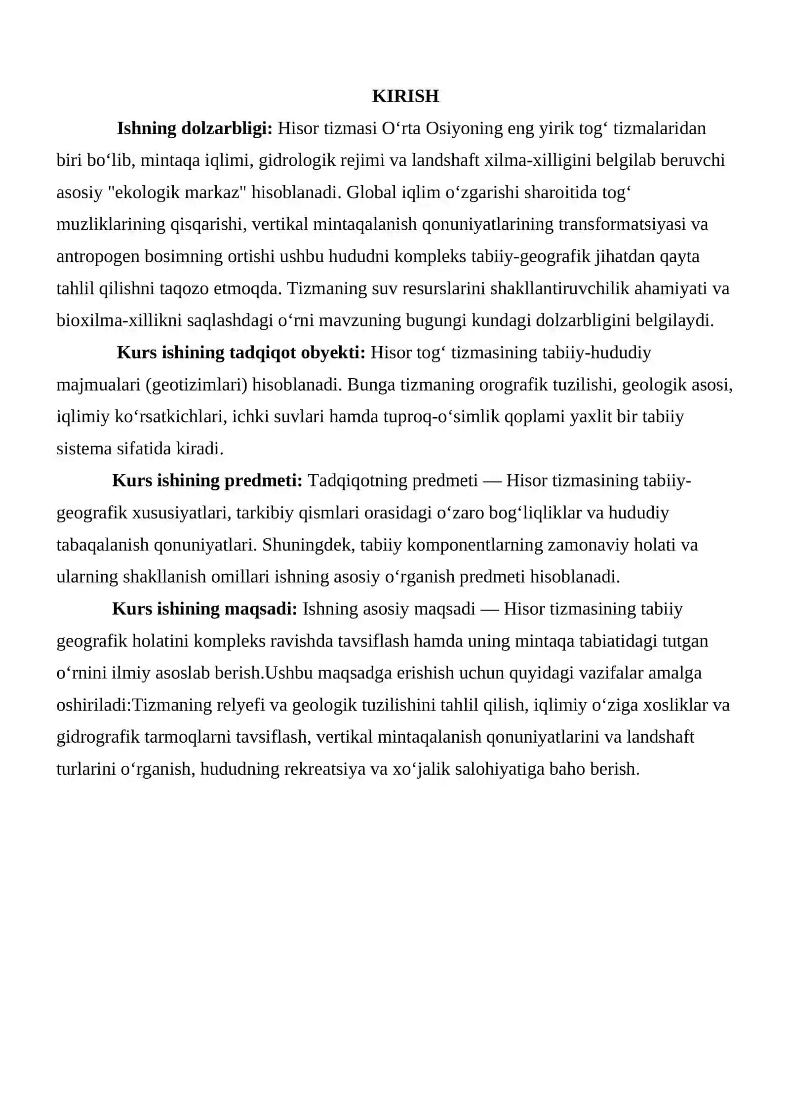 Hisor tizmasi geografik xususiyatlari 2