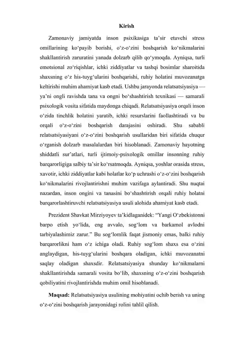 Relatsatsiyasiya oʻz oʻzini boshqarish usullarini omili sifatida 2
