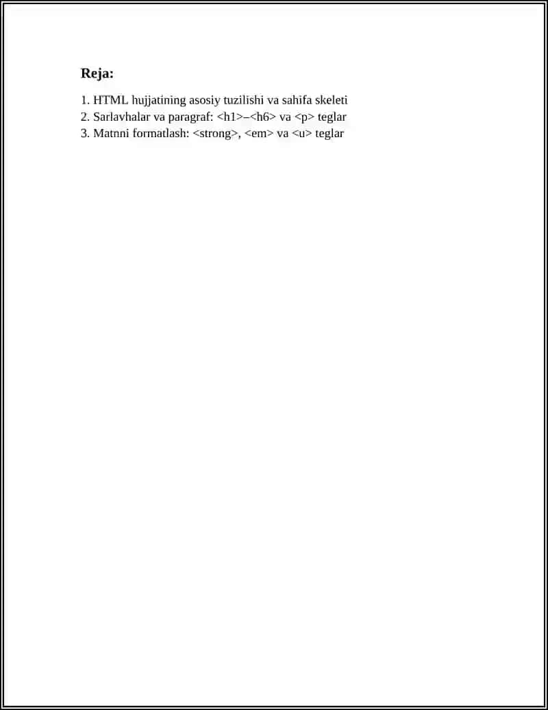 HTML DA SODDA WEB SAHIFA YARATISH (MATN RASM XAVOLA) 2