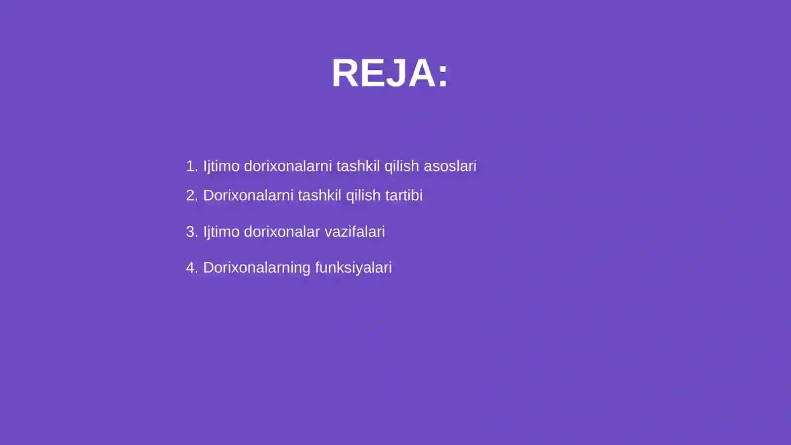 Ijtimo dorixonalarni tashkil qilish va tartib vazifa 2