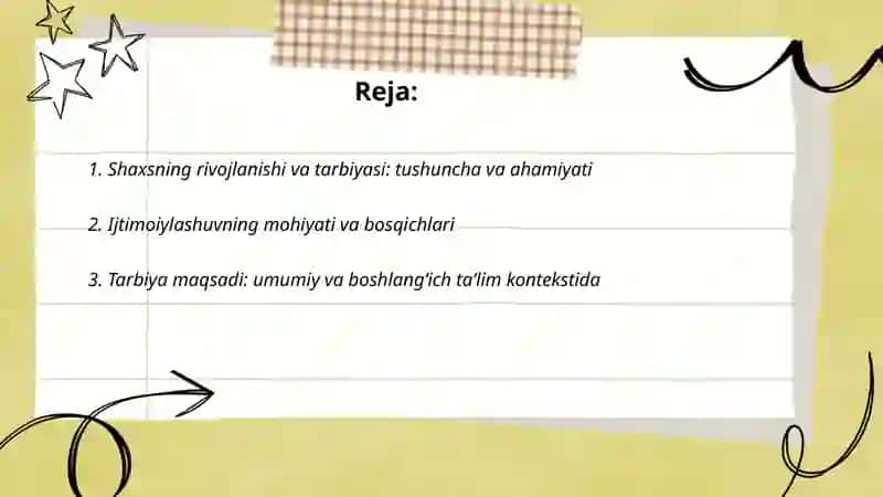 Shaxsning rivojlanishi tarbiyasi va ijtimoiylashuvi tarbiya maqsadi va vazifalari 2