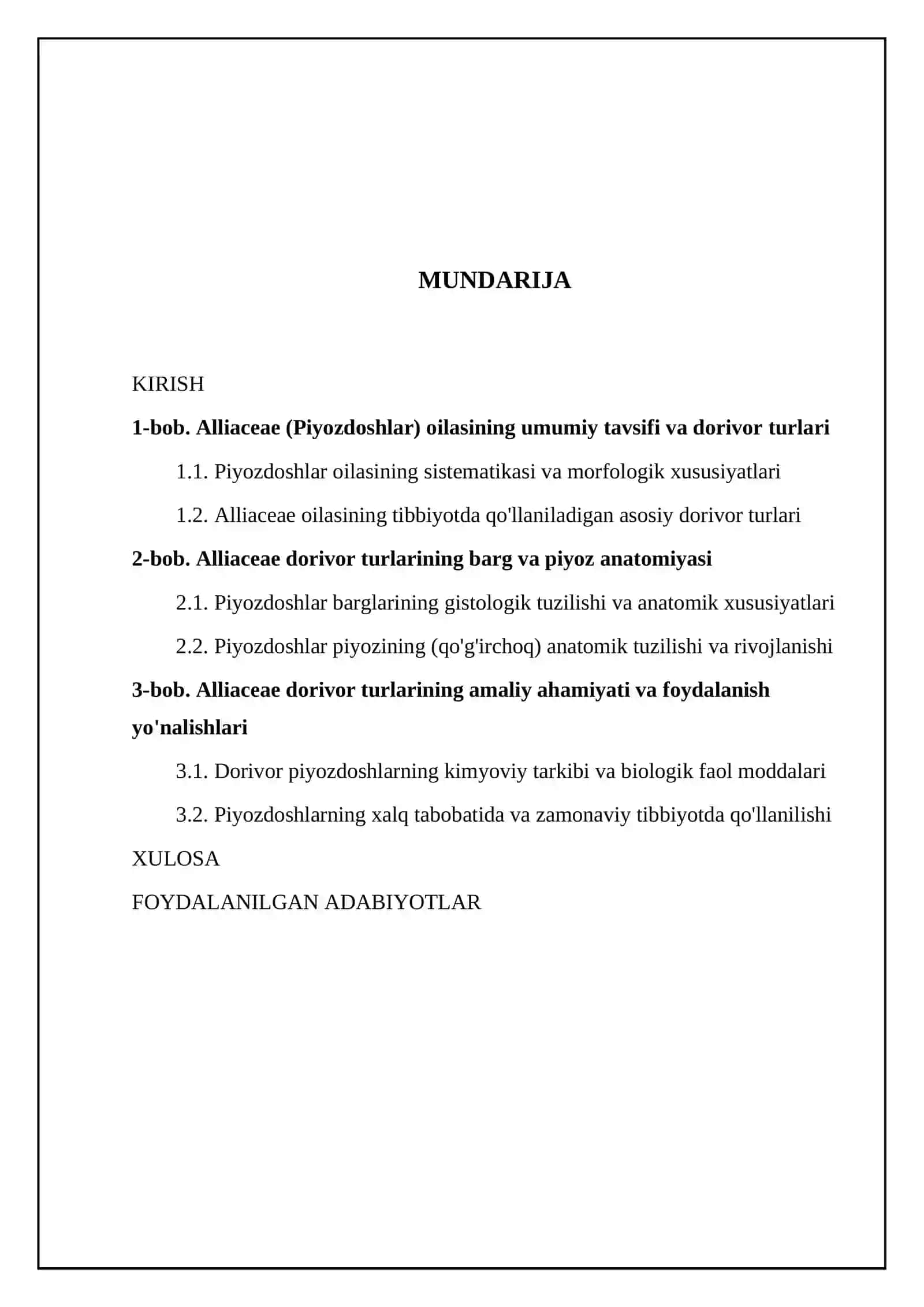 Alliaceae (Piyozdoshlar) dorivor turlarining barg va piyoz anatomiyasi va amaliy ahamiyati 2