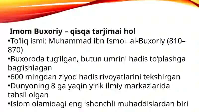 Imom Buxoriy va Imom Termiziyning hadis ilmiga qo‘shgan hissalari 2