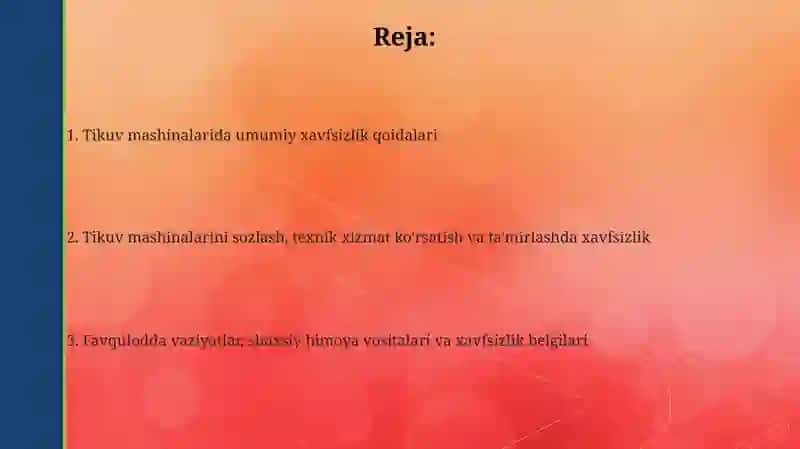 Tikuvchilik mashinalarini ishlatish va ta'mirlashda texnik xavfsizligi 2