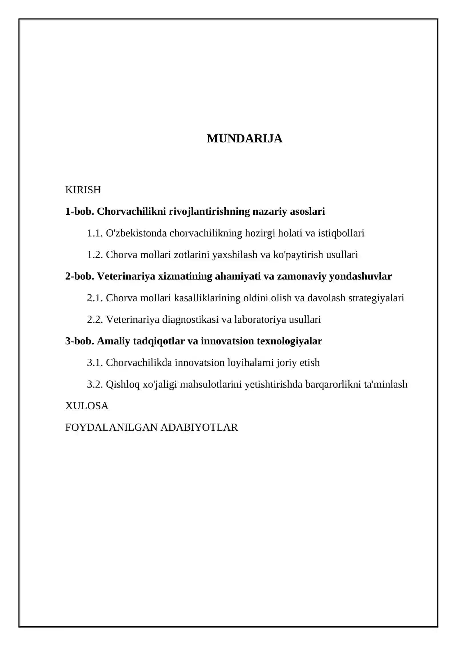 Veterenariya va chorvachilikni rivojlantirish boʻyicha amaliy ish 2