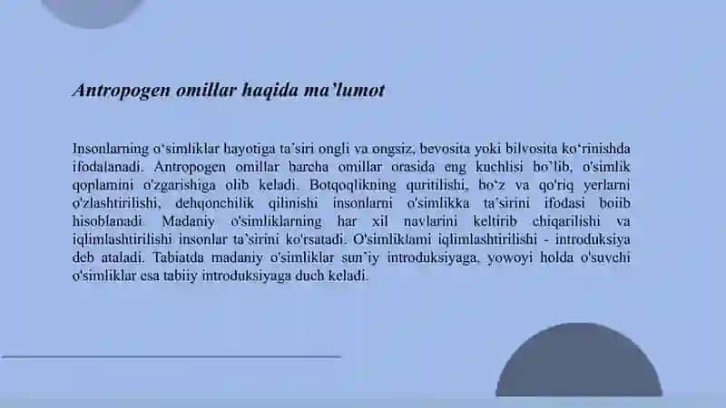 Antropogen omillarning tabiatga ta'siri va ularning qishloq xo'jaligida ahamiyati 2