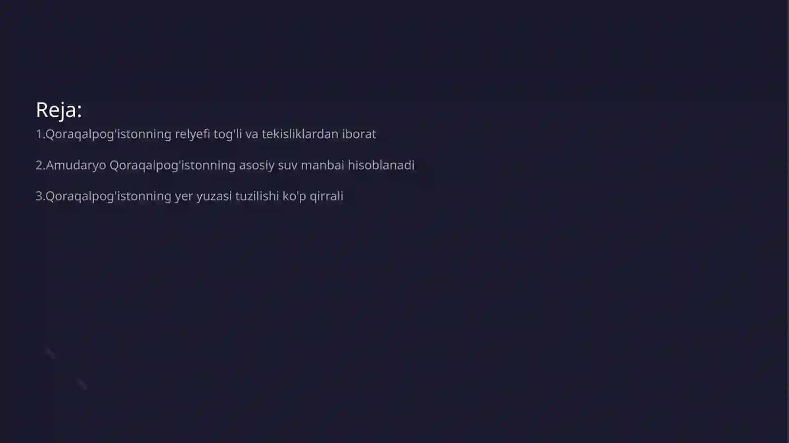 Qoraqalpog'iston relyefi va yer yuzasi tuzilishi 2