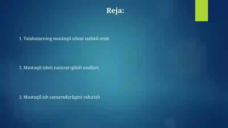 Talabalar Mustaqil Ishni Tashkil Etish va Nazorat Qilish 2