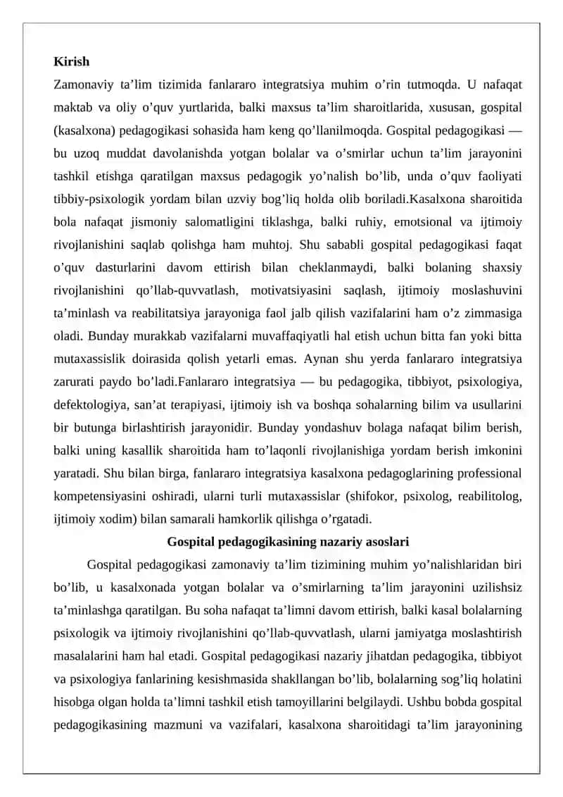 Gospital pedagogikada fanlararo integratsiya 2
