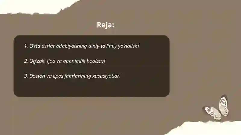 Oʻrta asrlar adabiyotining asosiy hususiyatlari 2