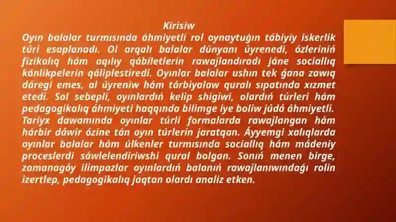Oyın degen ne, onıń tiykargı túrleri hám balalar ómirindegi áhmiyeti 2