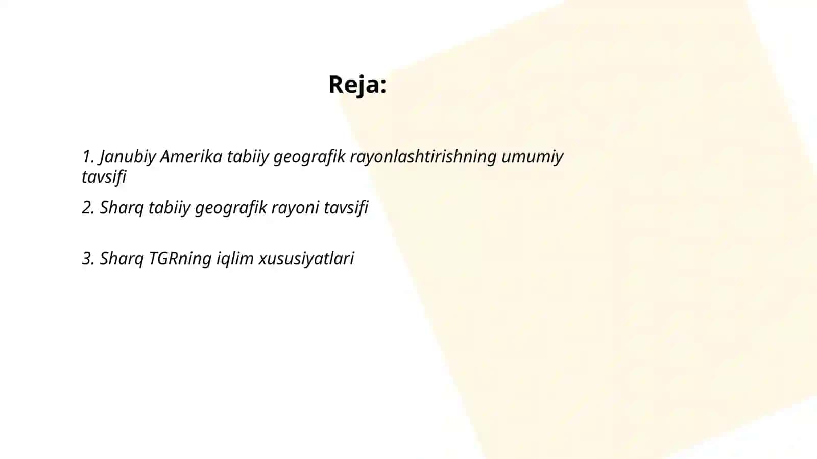 Janubiy Amerika materigini tabiiy geografik rayonlashtirish. Sharq TGR tavsifi 2