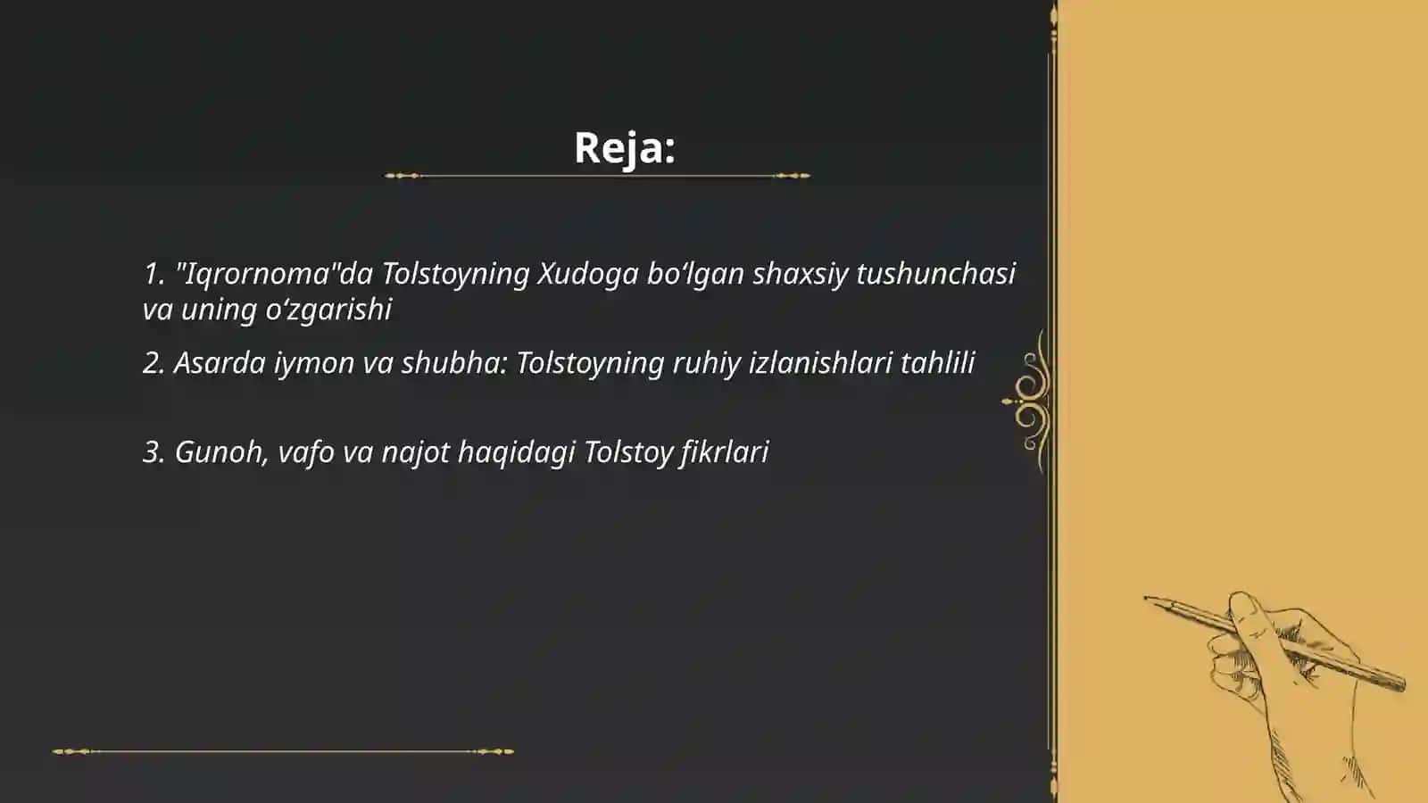 Lev Tolstoyning "Iqrornoma" asaridagi diniy etiqotlarni tahlil etish 2