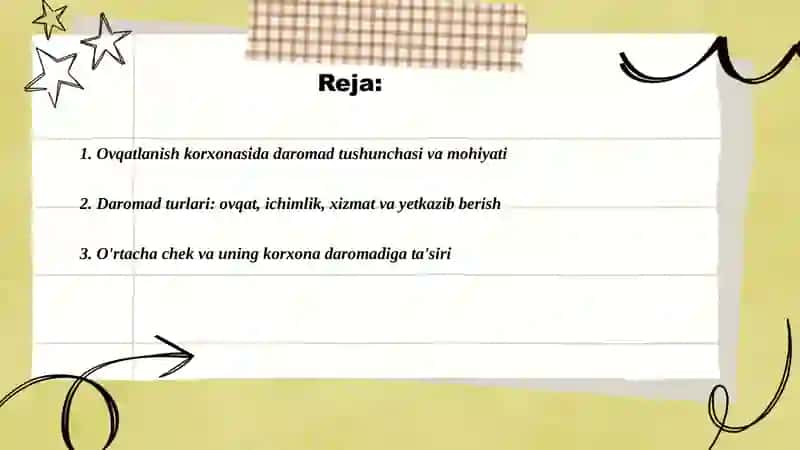 Ovqatlanish korxonalarida daromad tushunchasi 2
