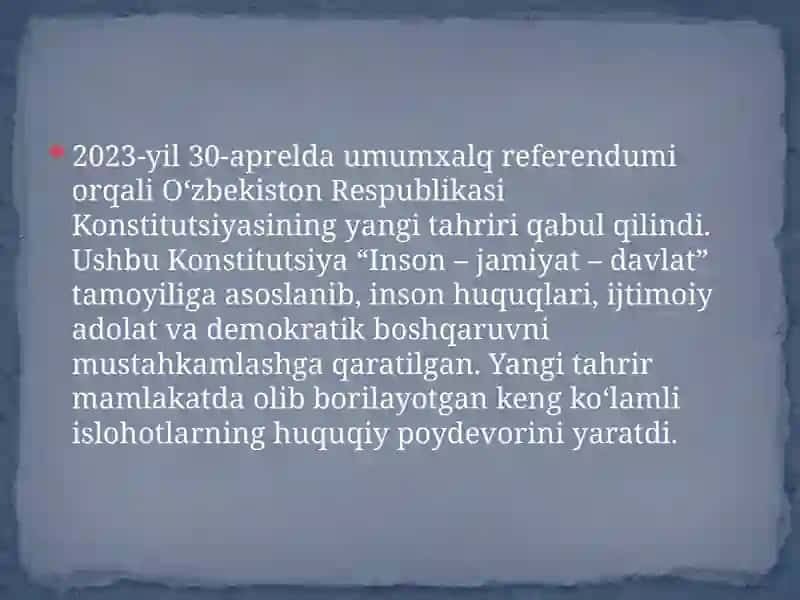 Yangi tahrirdagi Konstitutsiya va unfagi oʻzgarishlar tahliliy ishlar 2