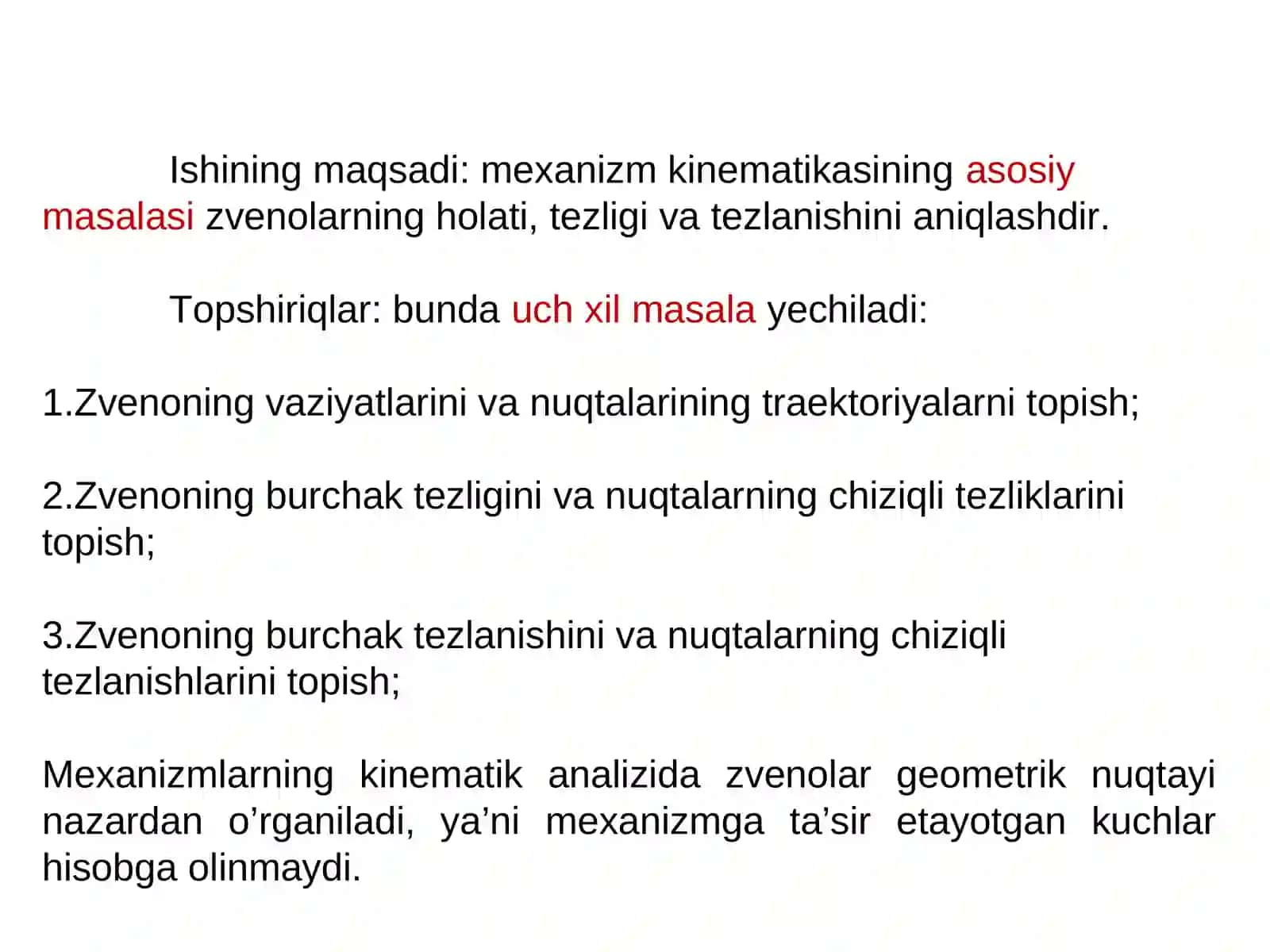 Kinematik tahlil. Krivoship-polzunli mexanizm (KPM) polzunning tezlik va tezlanishlarni diagrammalar usulida aniqlash 2
